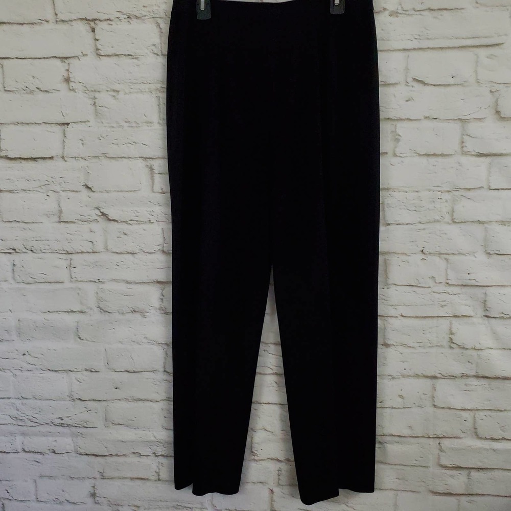 Misook Straight Leg Pants Womens Size L Large Black High Rise Elastic Waist EUC